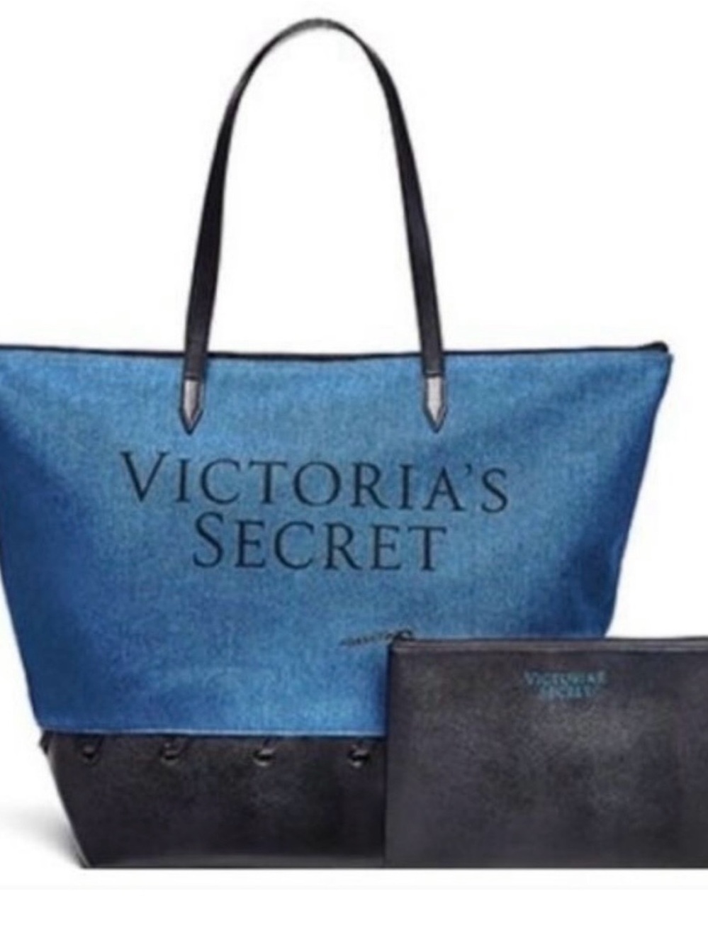 Victoria's Secret Blue and Black Tote with Matching Pouch